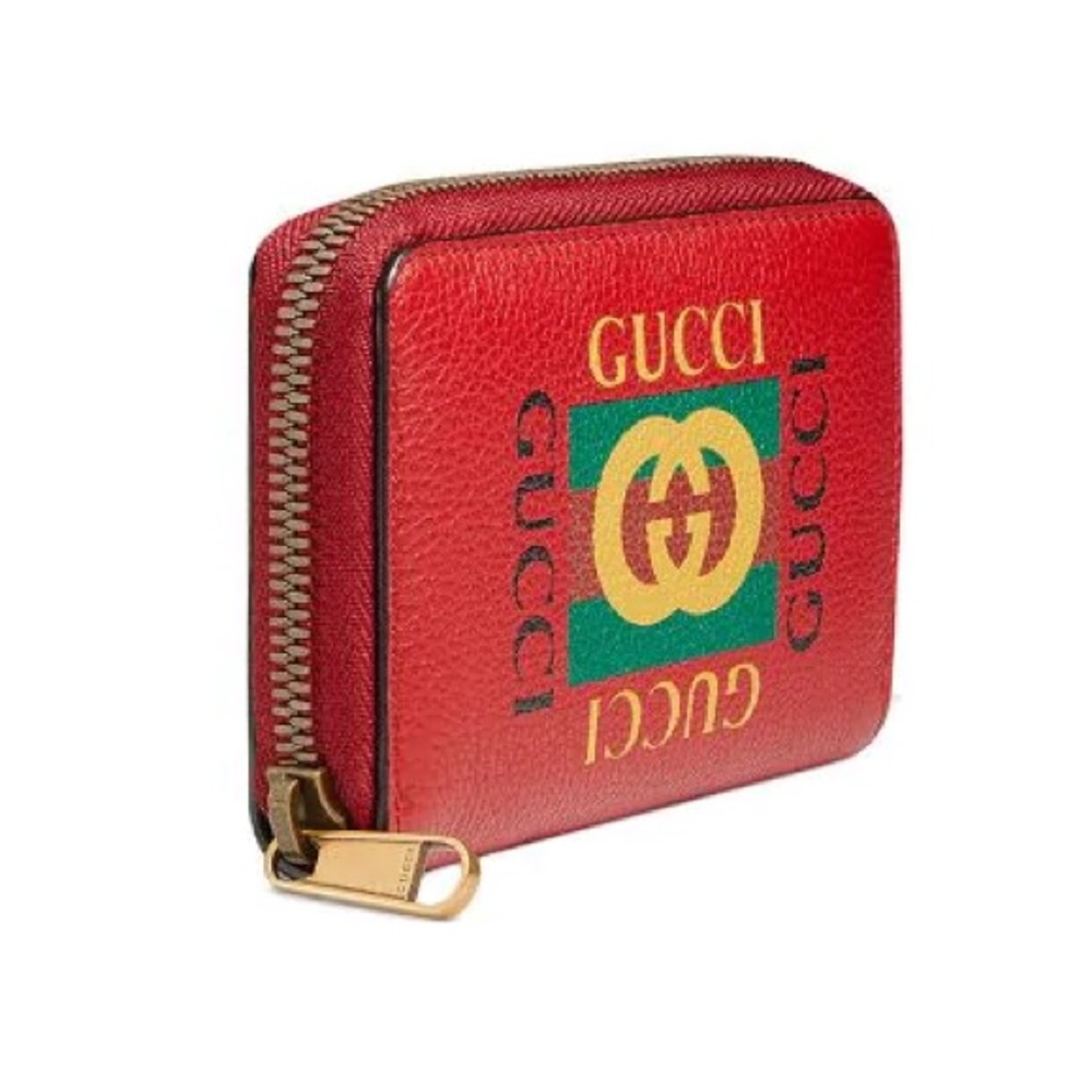 GUCCI Logo GG Print Leather Zip Card Case Wallet